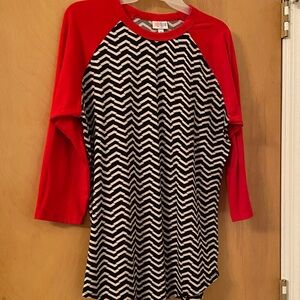 LuLaRoe Red and Black Chevron Long Sleeve Top, size medium